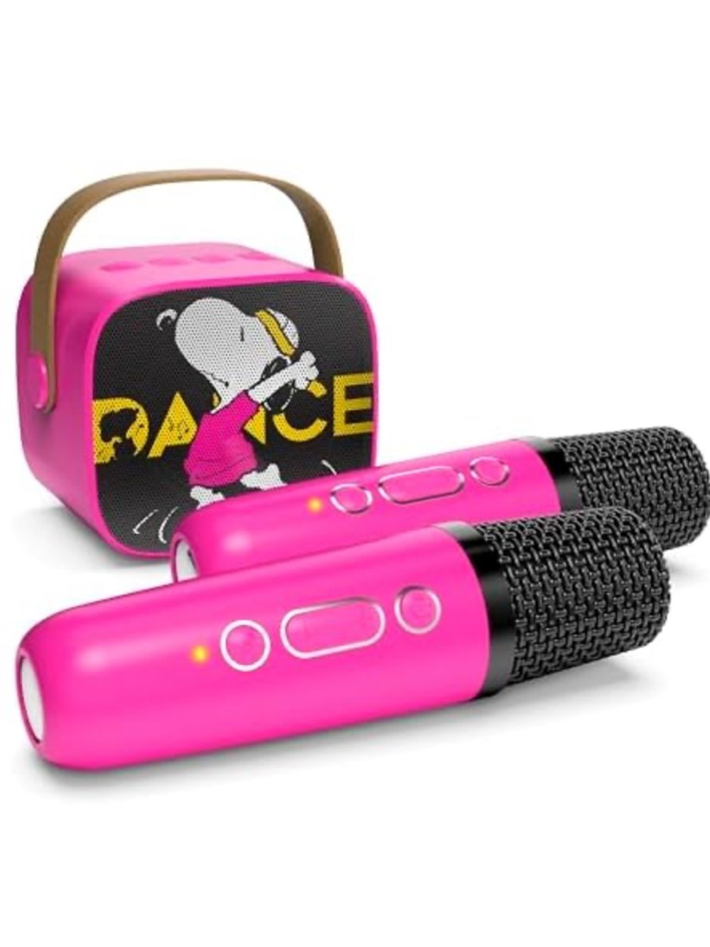 Snoopy Peanuts Pink Karaoke Wireless Speaker & 2 Microphones - NEW - Picture 2 of 5
